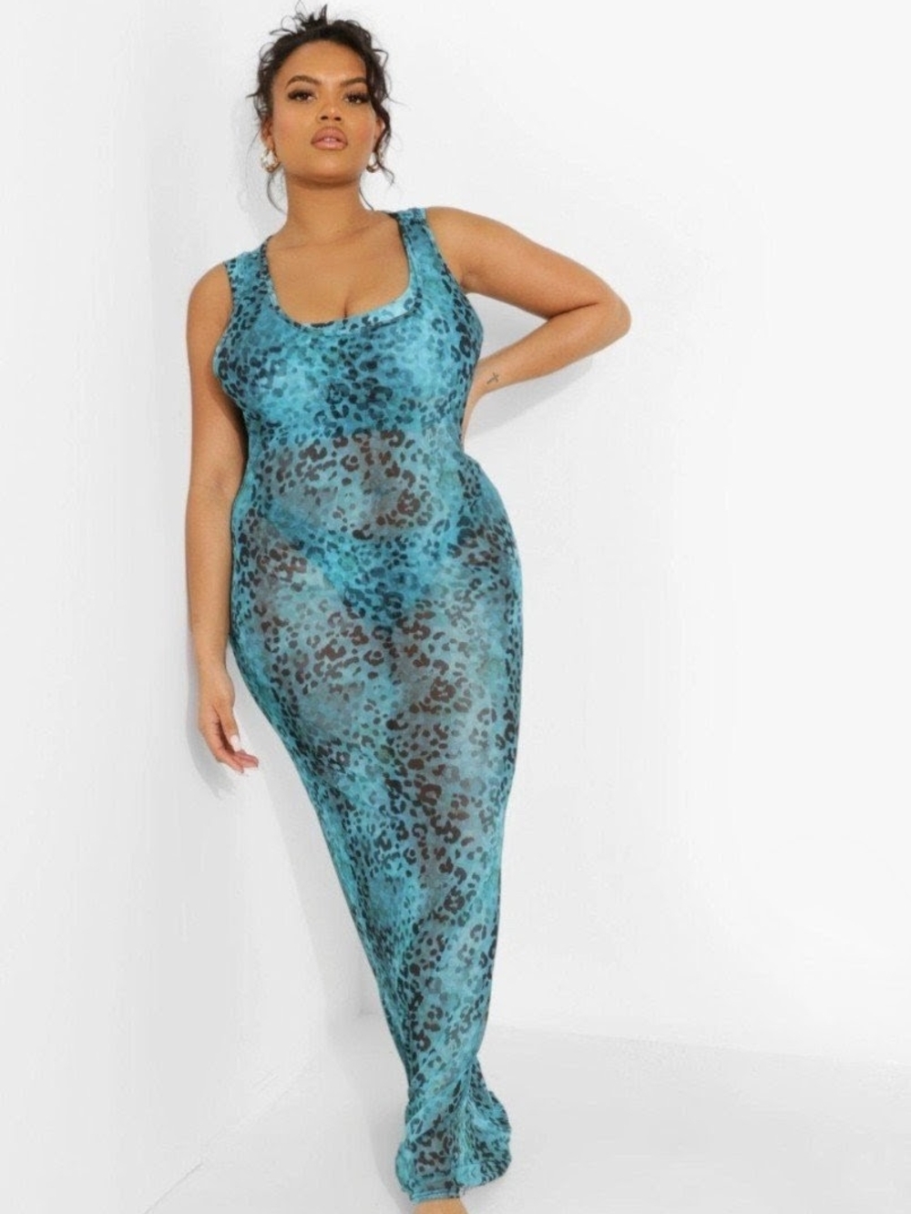 Blue Teal Leopard Print Beach Dress